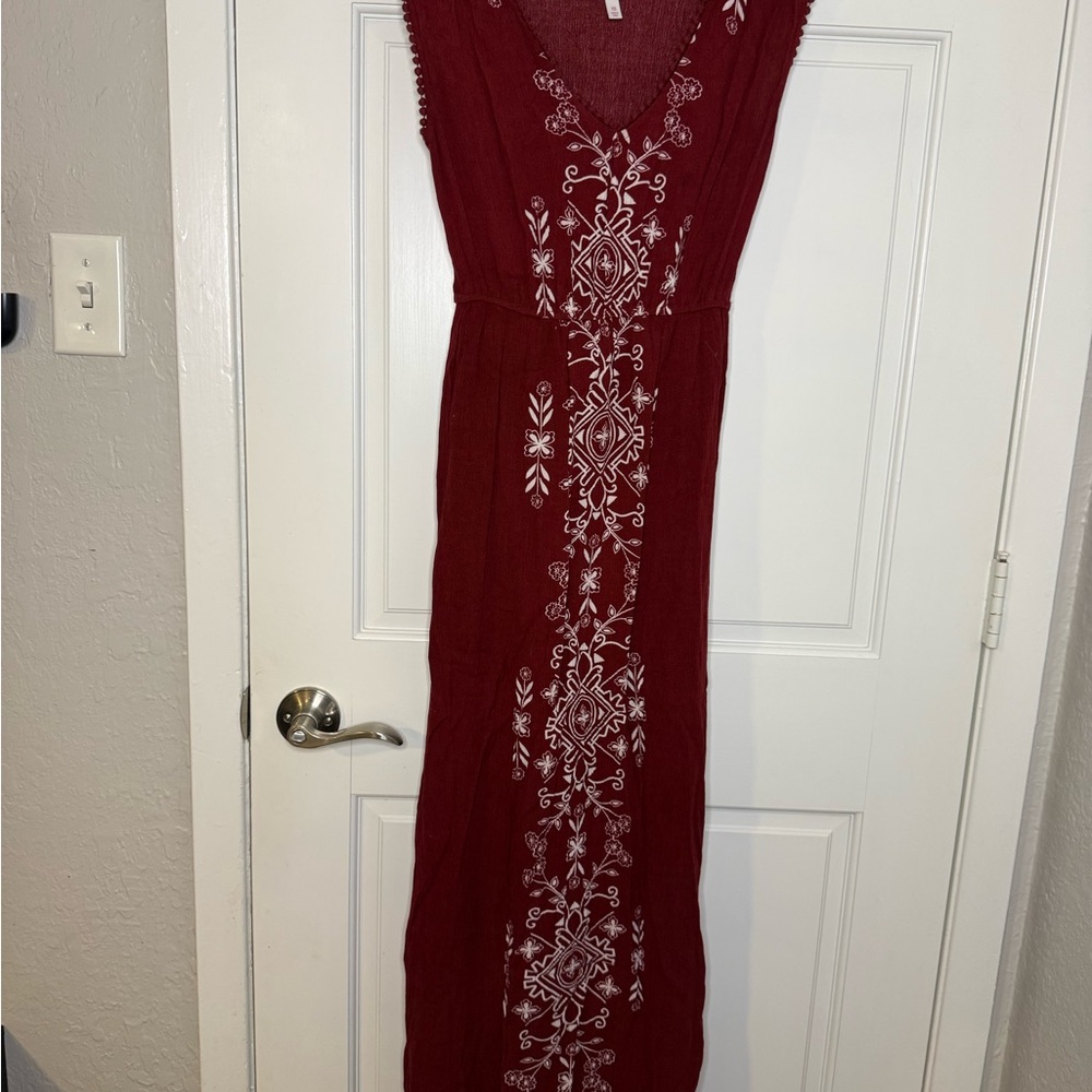 Embroidered Burgundy Maxi Dress